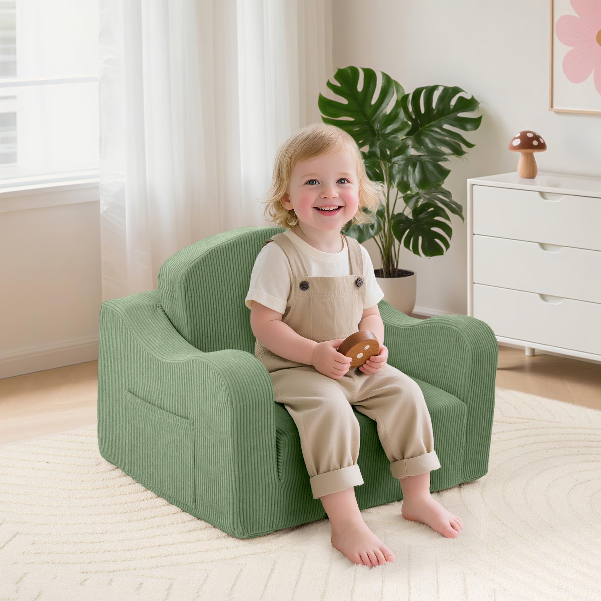 Airpanda 2-in-1 toddler couch converts to a lounger for relaxed play.
