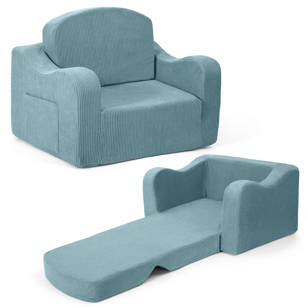 Airpanda Comfy Toddler Chair, blue fabric, cozy reading nook for kids.