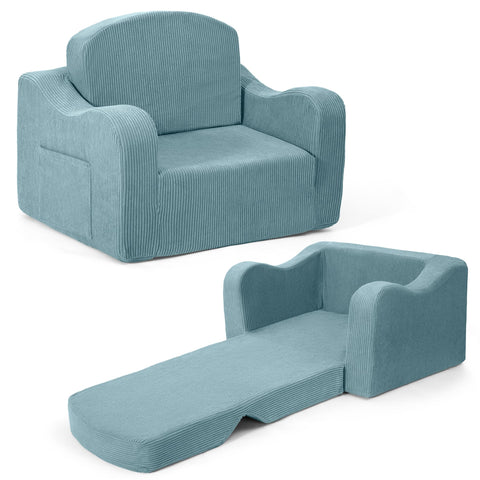 Airpanda Comfy Toddler Chair, blue fabric, cozy reading nook for kids.