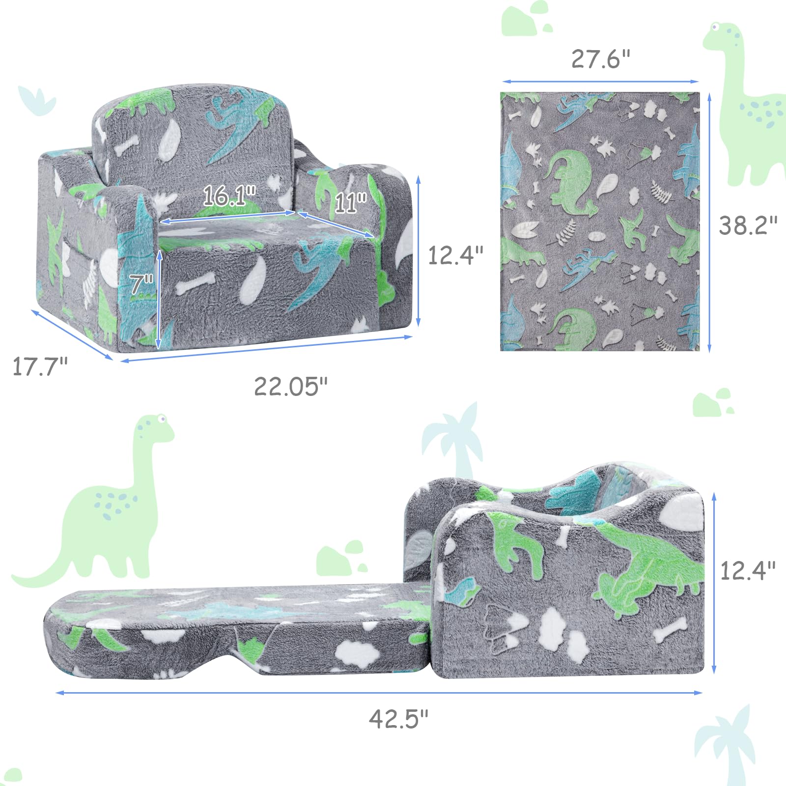 Airpanda Glow-in-the-Dark Dinosaur chair lights up children’s bedroom at night