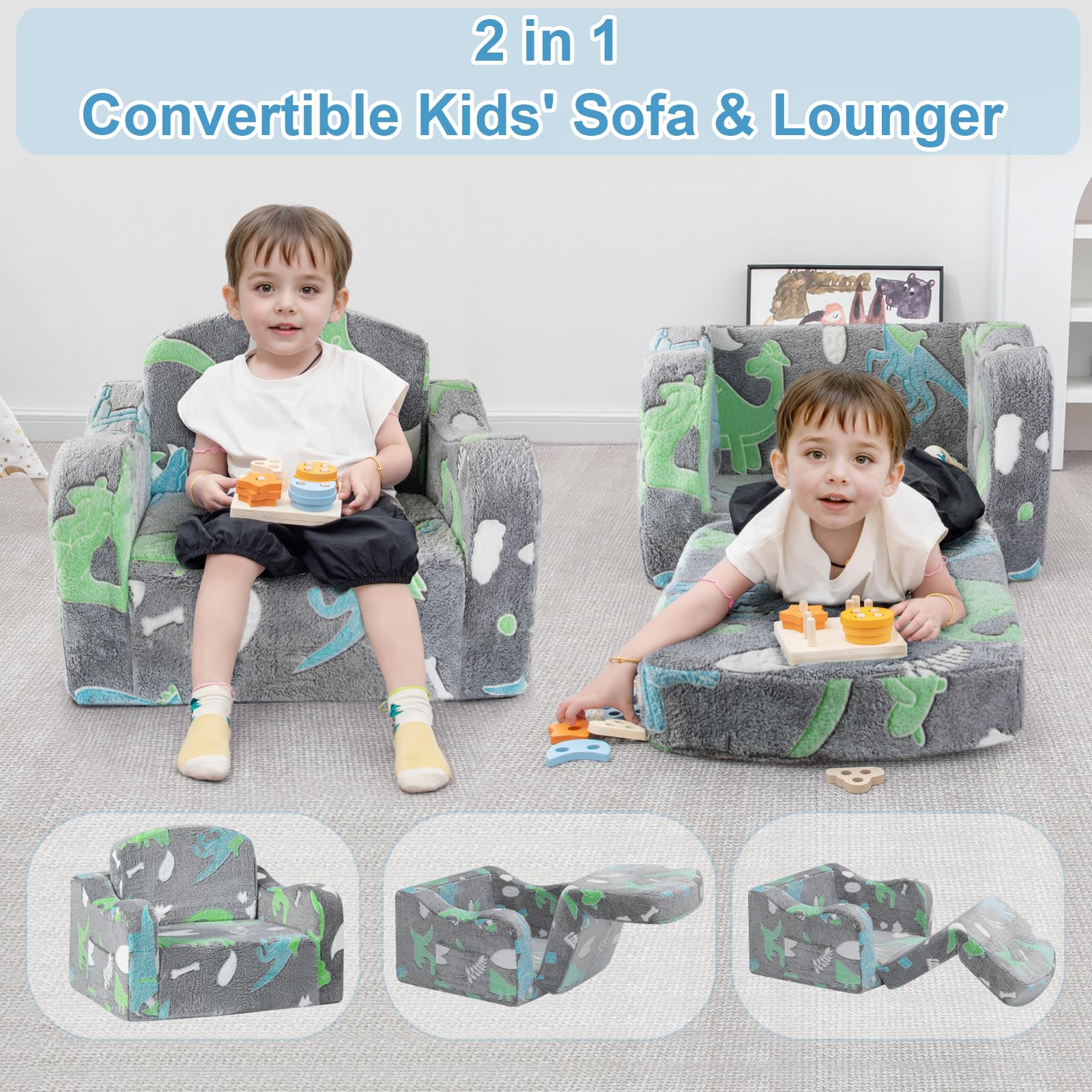 Airpanda toddler sofa with soft flannel cover and firm support foam