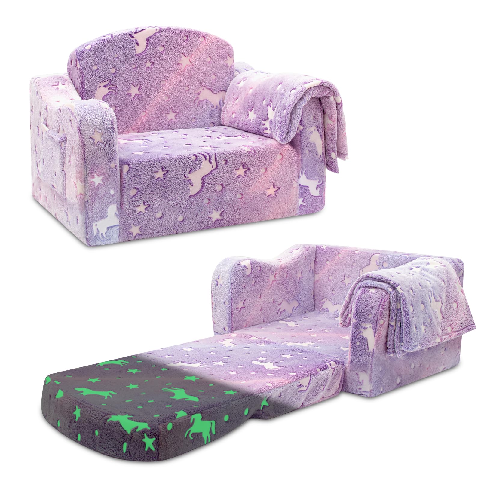 Airpanda comfy toddler couch with blanket for cozy reading and nap time