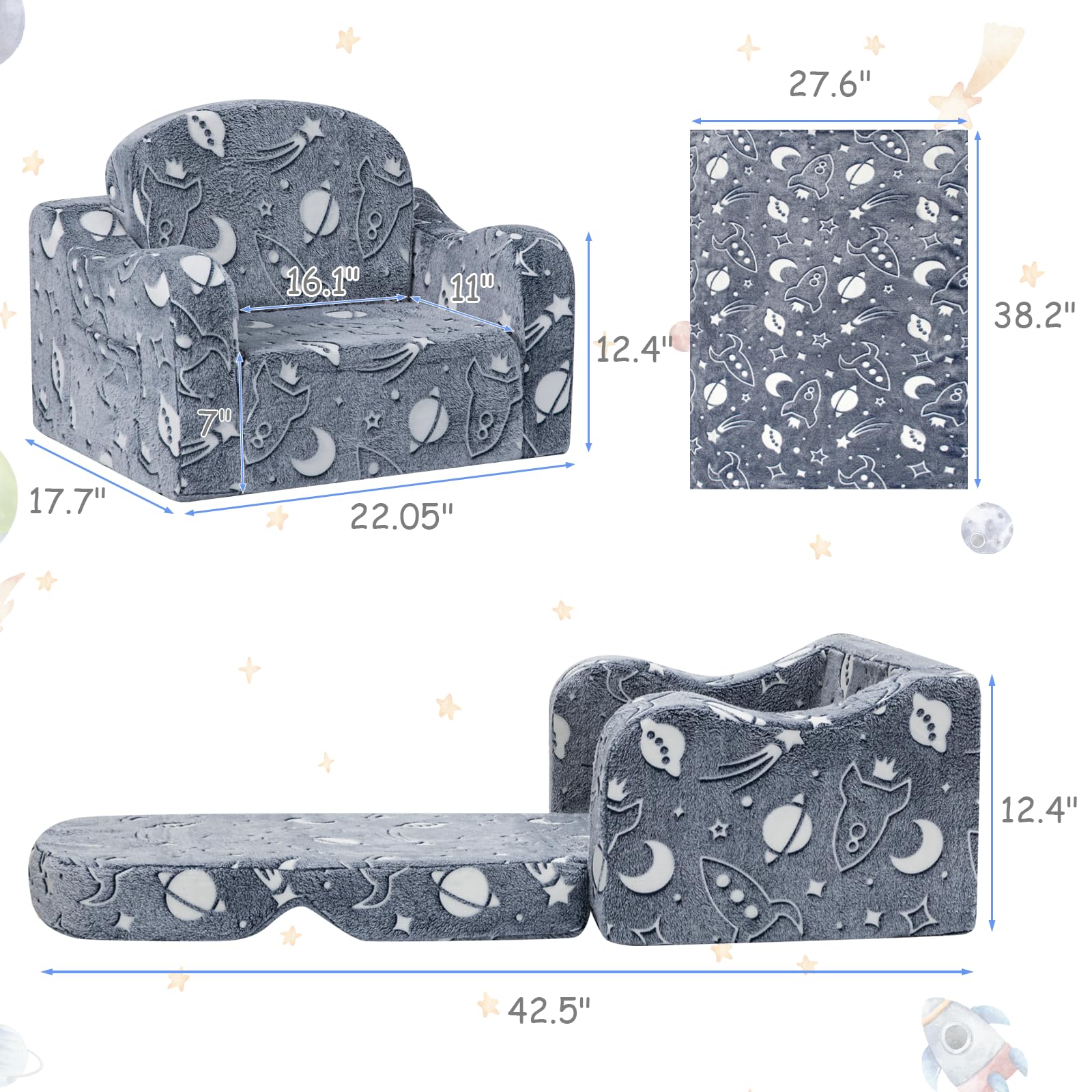 Airpanda Comfy Toddler Couch in lounger mode for relaxed playtime.