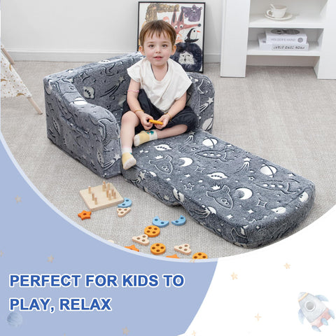 Airpanda toddler couch with side pockets for books and toys.