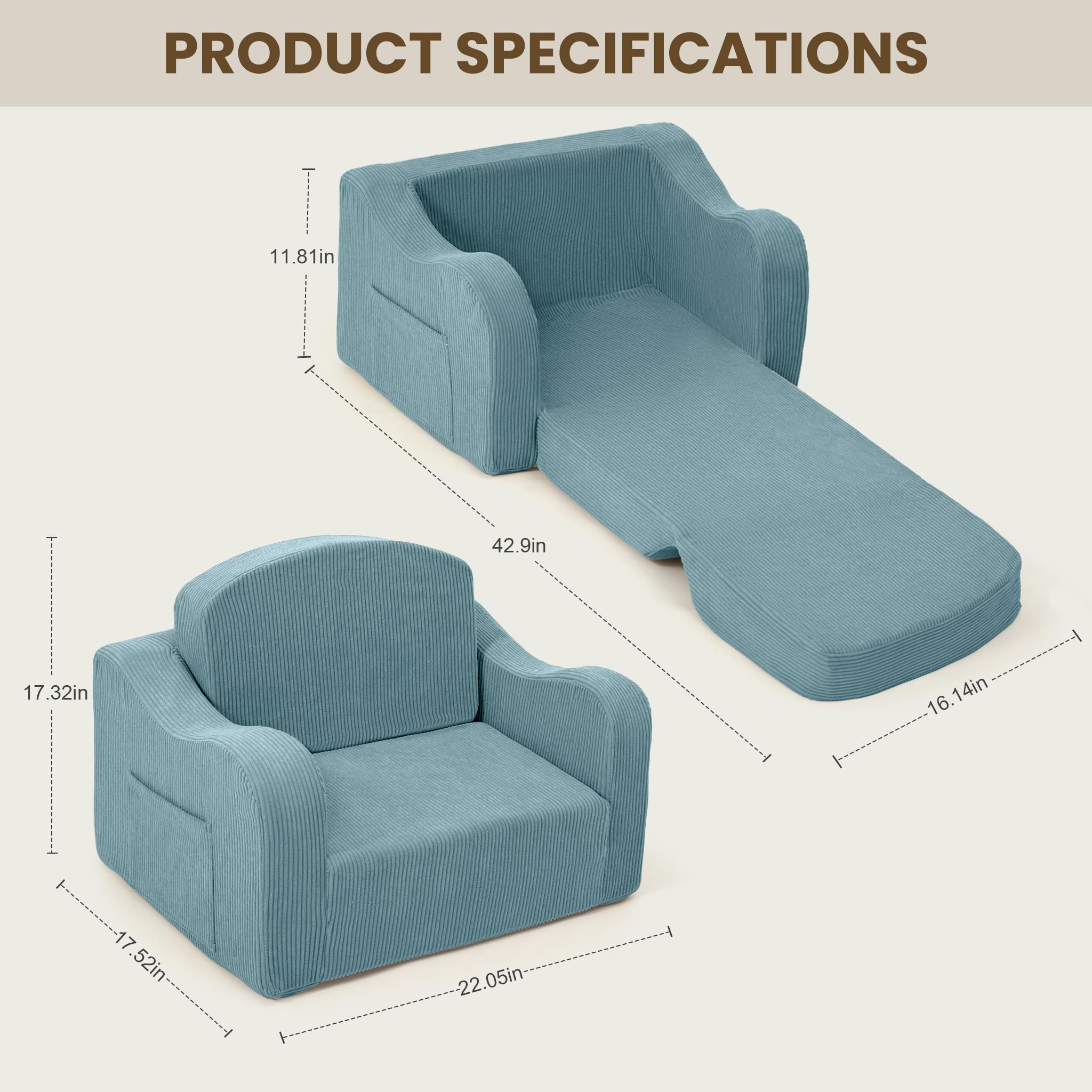 Airpanda Kids Sofa with side pockets keeps books within reach.