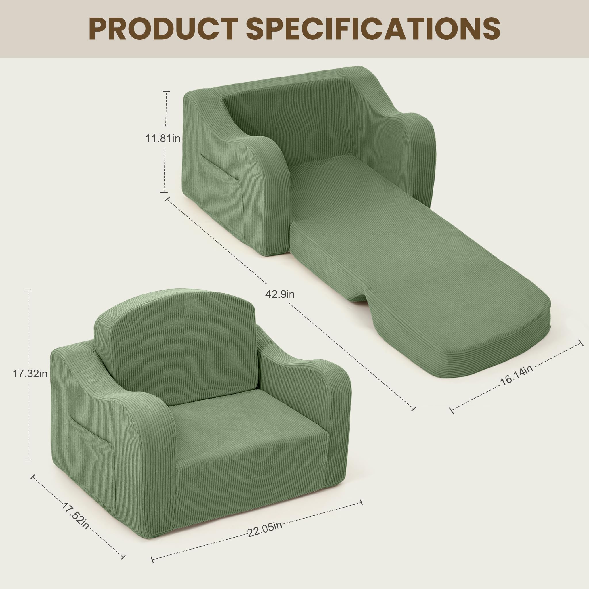 Airpanda soft plush chair in green provides safe, padded seating.