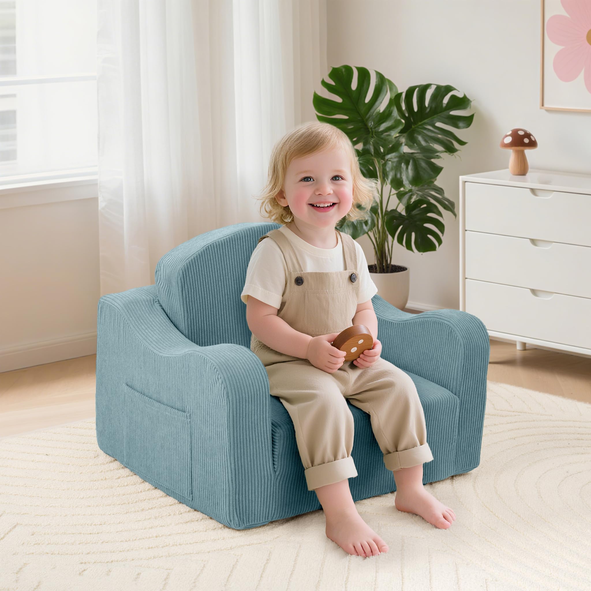 Airpanda 2-in-1 Toddler Couch folds out to a lounger for naps.