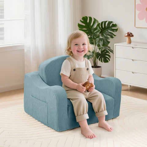 Airpanda 2-in-1 Toddler Couch folds out to a lounger for naps.