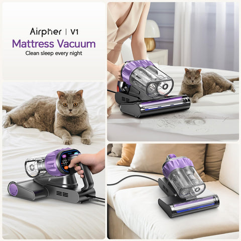 Airpher Compact form supports comfortable mattress cleaning around furniture.