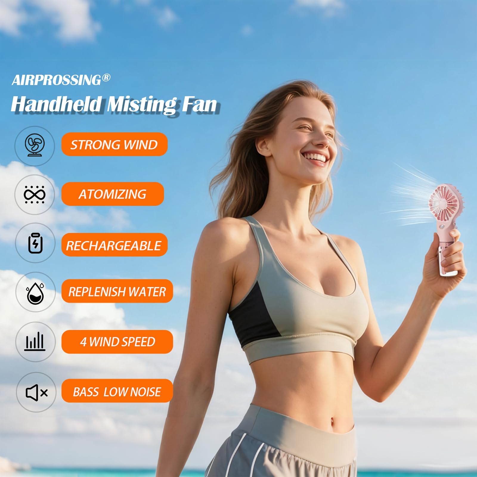 AIRPROSSING 3 Pack Misting Fan colors shows black, white, and pink for versatile cooling.