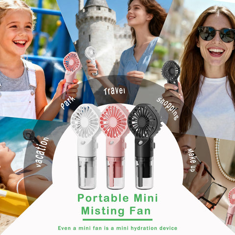 AIRPROSSING 3 Pack Misting Fan compact design fits desks and bags for everyday use.