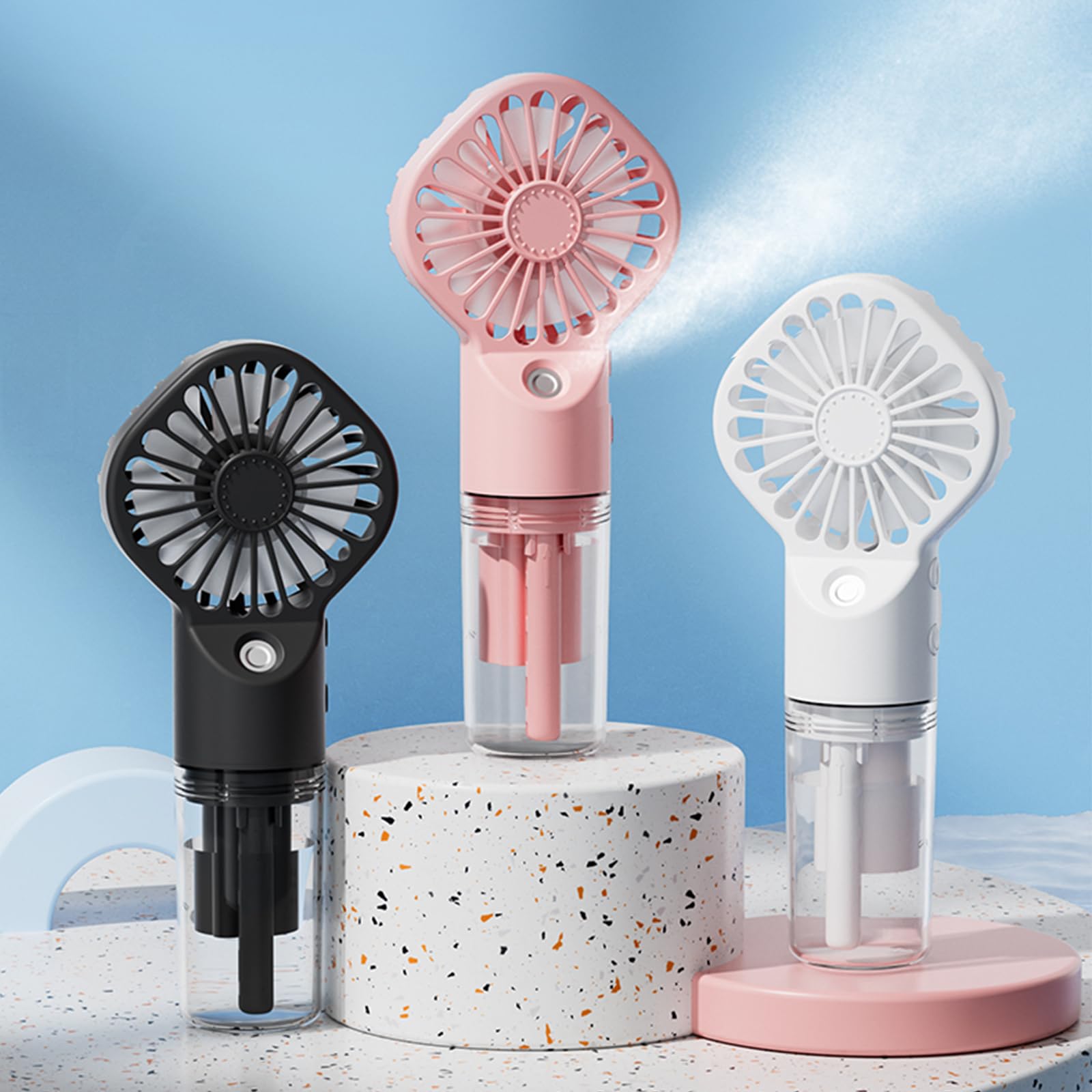 AIRPROSSING 3 Pack Misting Fan handheld provides portable cooling for travel and outdoor activities.