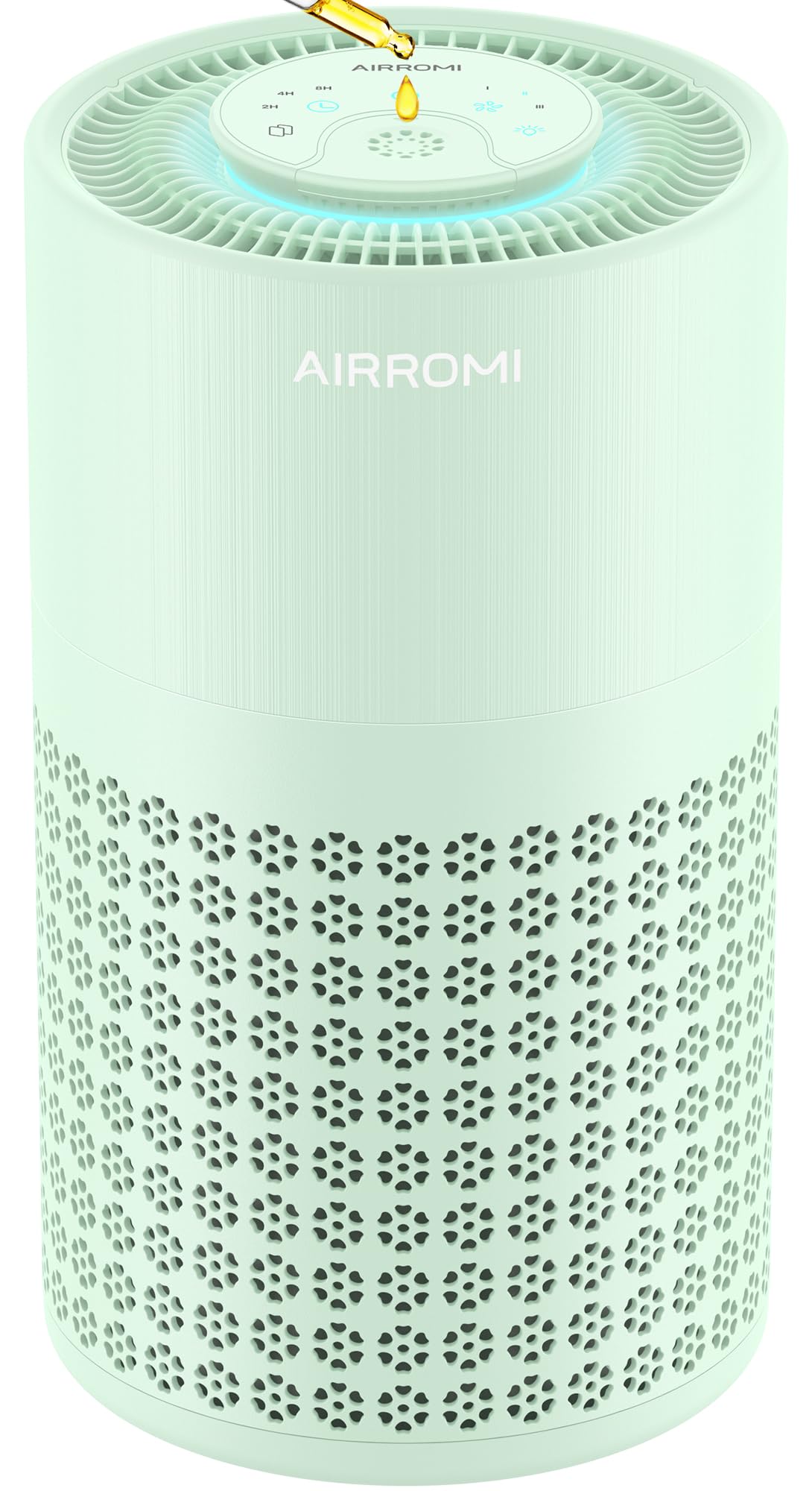 AirROMI A2001 bedroom purifier front view shows compact design for small spaces.