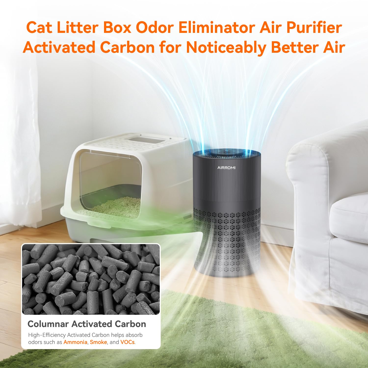 AIRROMI A2001 bedroom setup showing quiet operation and clean air.