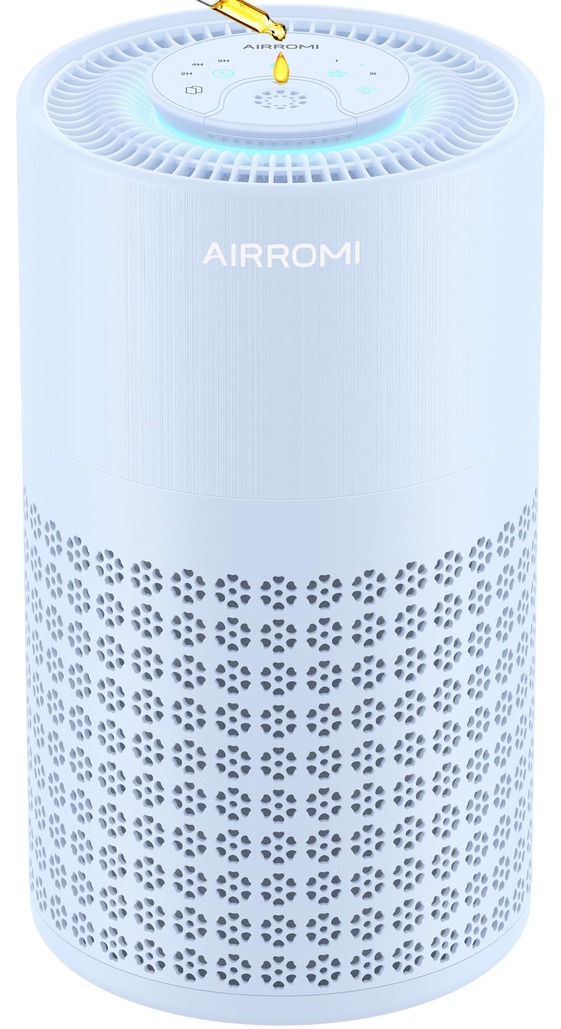 AIRROMI A2001 bedside purifier in blue delivering compact, powerful clean air