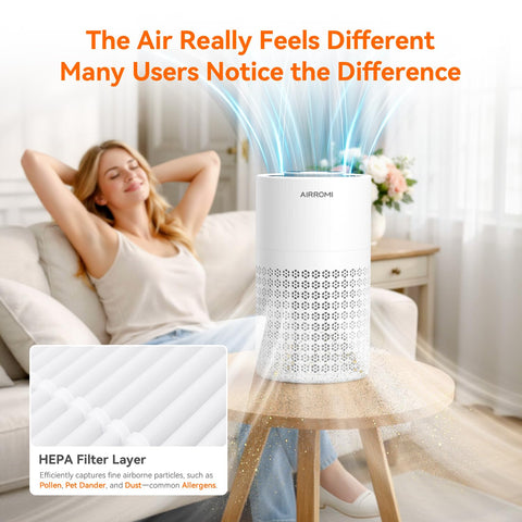 AirROMI A2001 purifier extending clean air to a room.