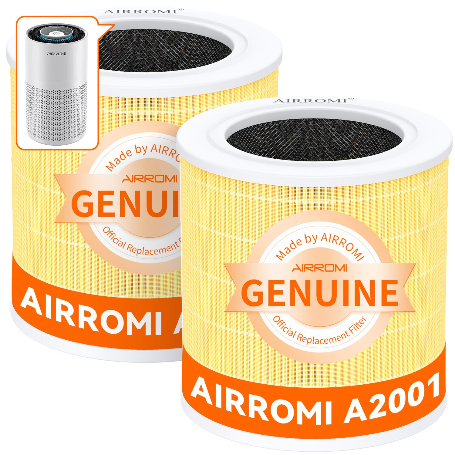 AirROMI A2001 filter front view, compact design for pet-friendly homes