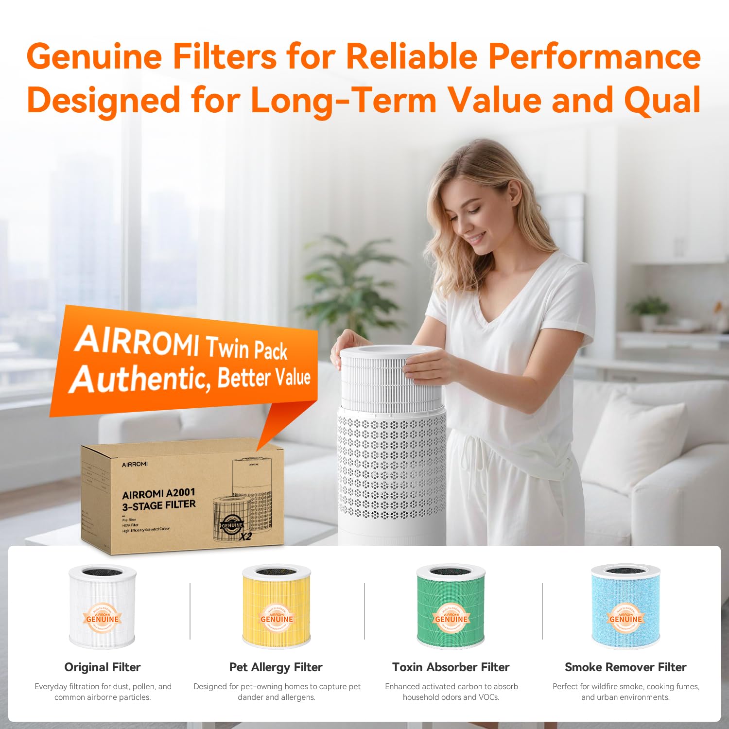 AirROMI A2001 reduces pet odors and smoke with carbon filter.