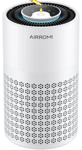 AirROMI A2001 purifier front view with 3-in-1 filtration.