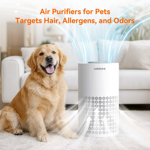 AirROMI A2001 purifier quietly working in a bedroom.