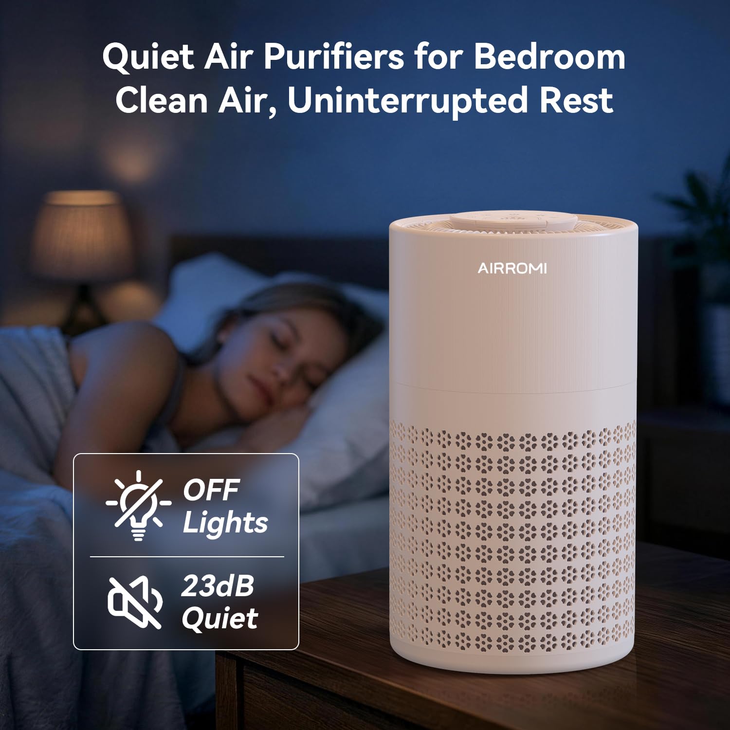 AirROMI A2001 sleep mode with night light for restful evenings