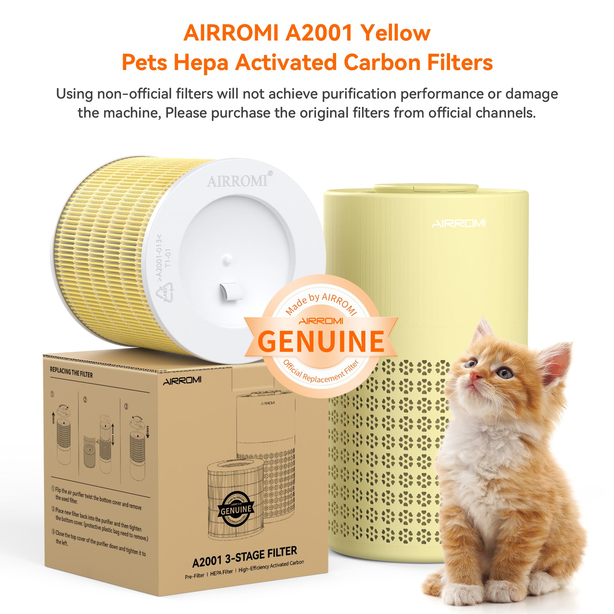 AirROMI A2001 yellow activated carbon filter targets odors for a fresher living space.