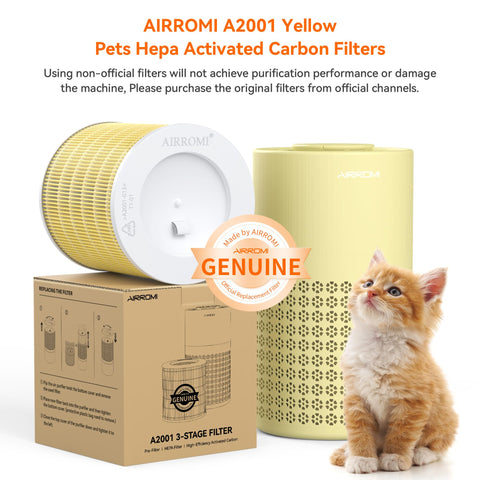 AirROMI A2001 yellow activated carbon filter targets odors for a fresher living space.