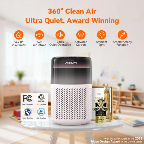 AirROMI A2005 360-degree intake delivers even room purification.