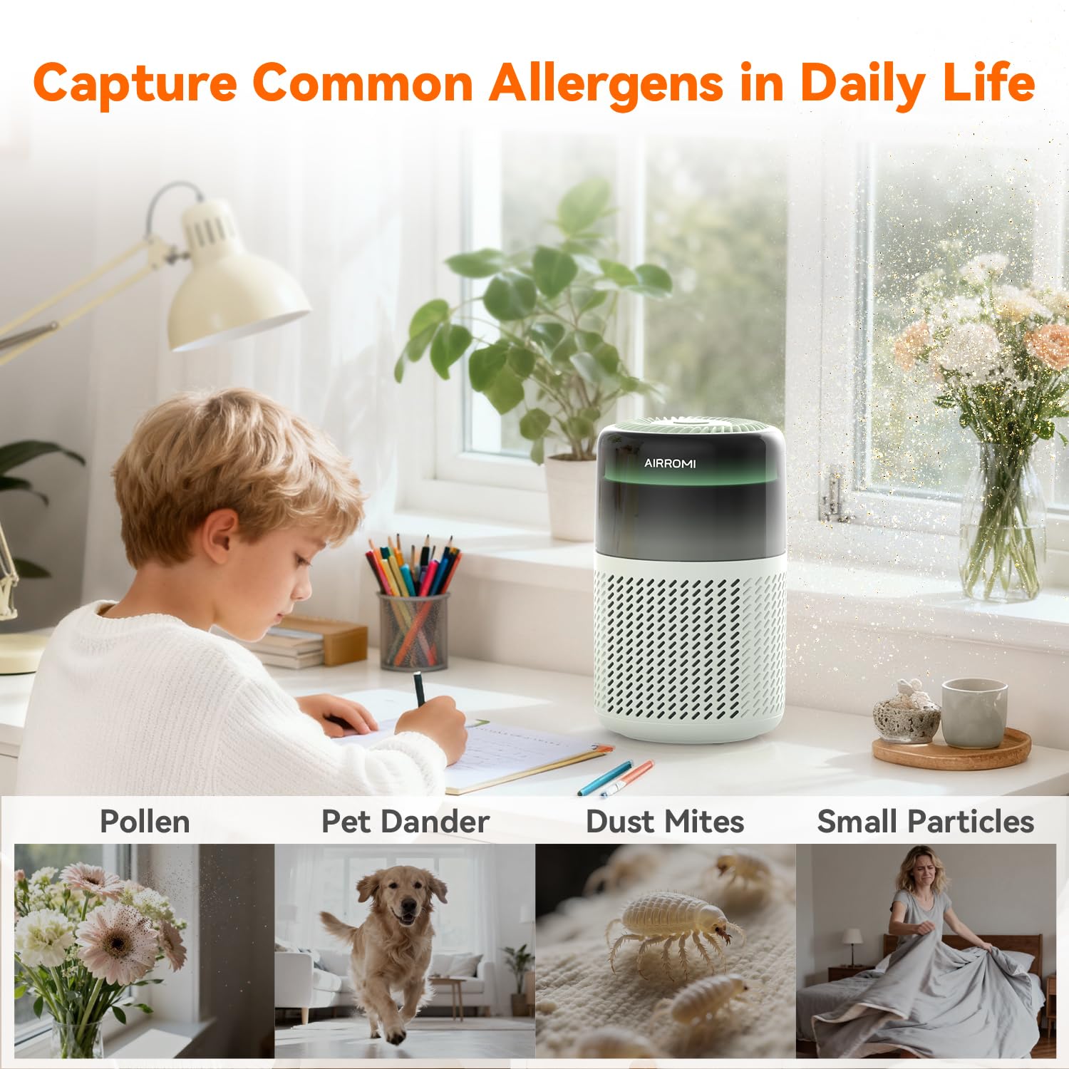AirROMI A2005 fragrance diffuser demonstrates fresh scents alongside purification.
