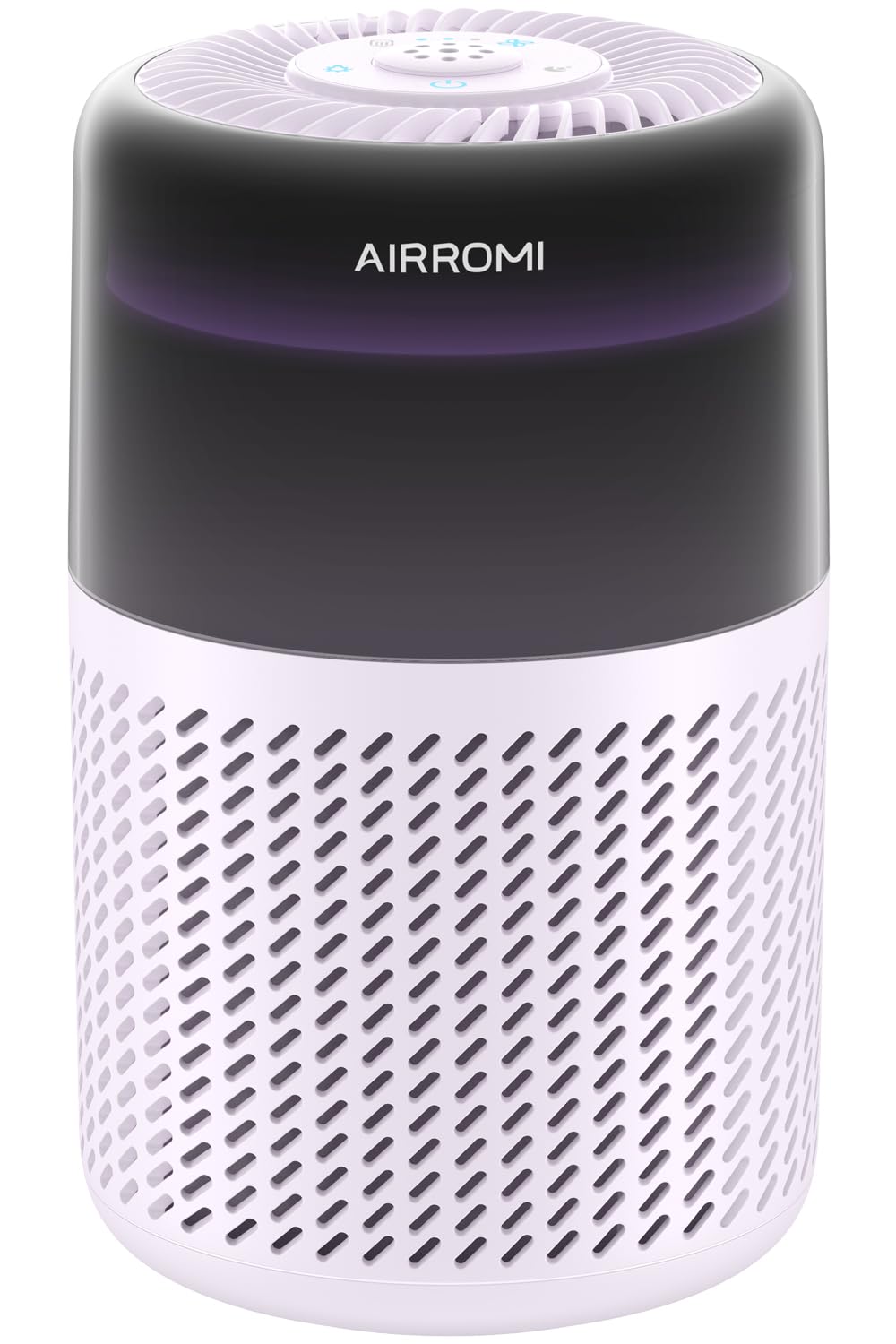 AirROMI A2005 front view, compact purifier ideal for bedrooms and living spaces.