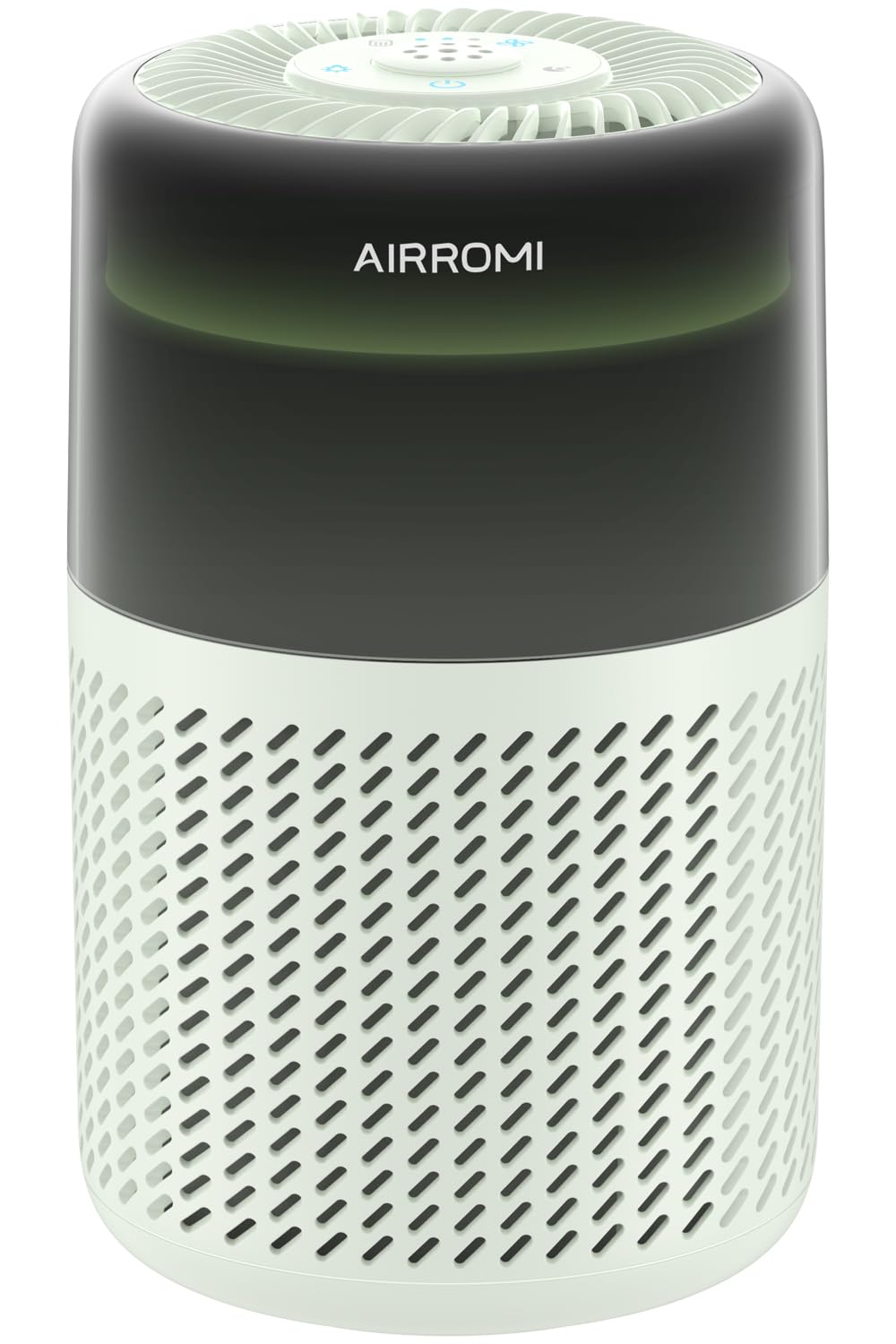 AirROMI A2005 front view shows a compact purifier for rooms and odor control.