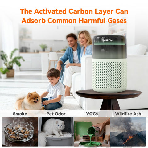 AirROMI A2005 sleep mode 22 dB ensures quiet operation during night rest.