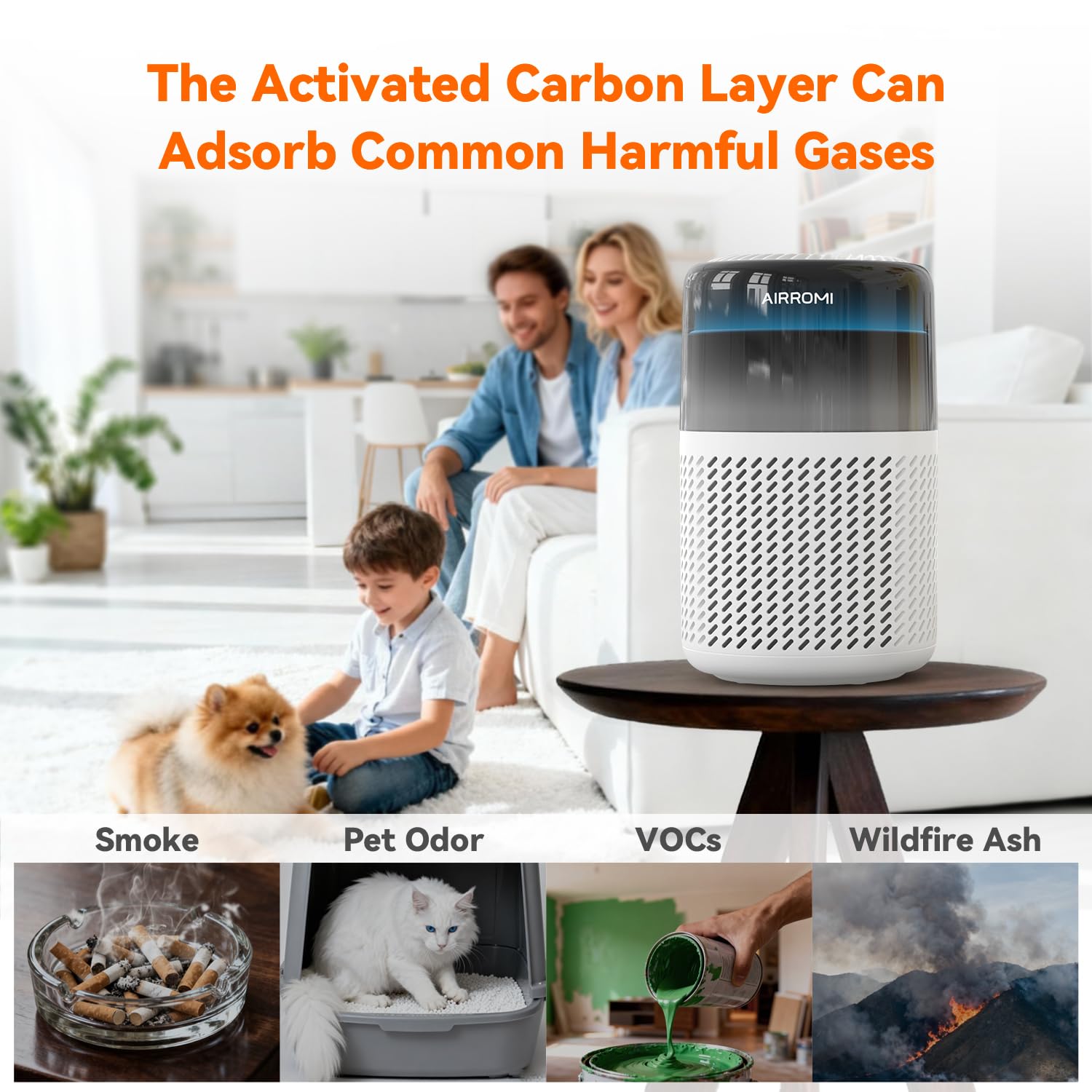 AirROMI A2005 sleep mode maintains quiet nights for restful sleep.