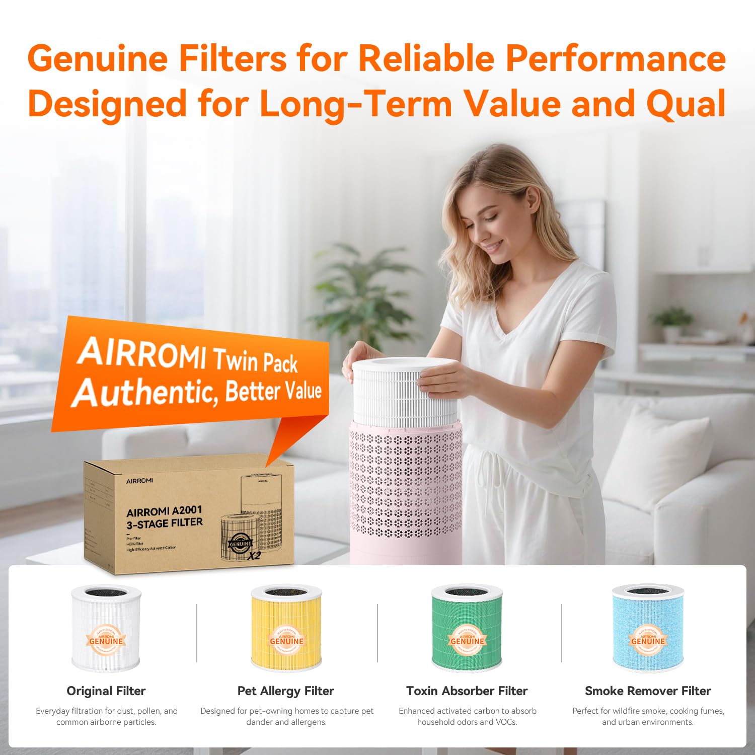 AirROMI pink hue enhances room decor while purifier works.