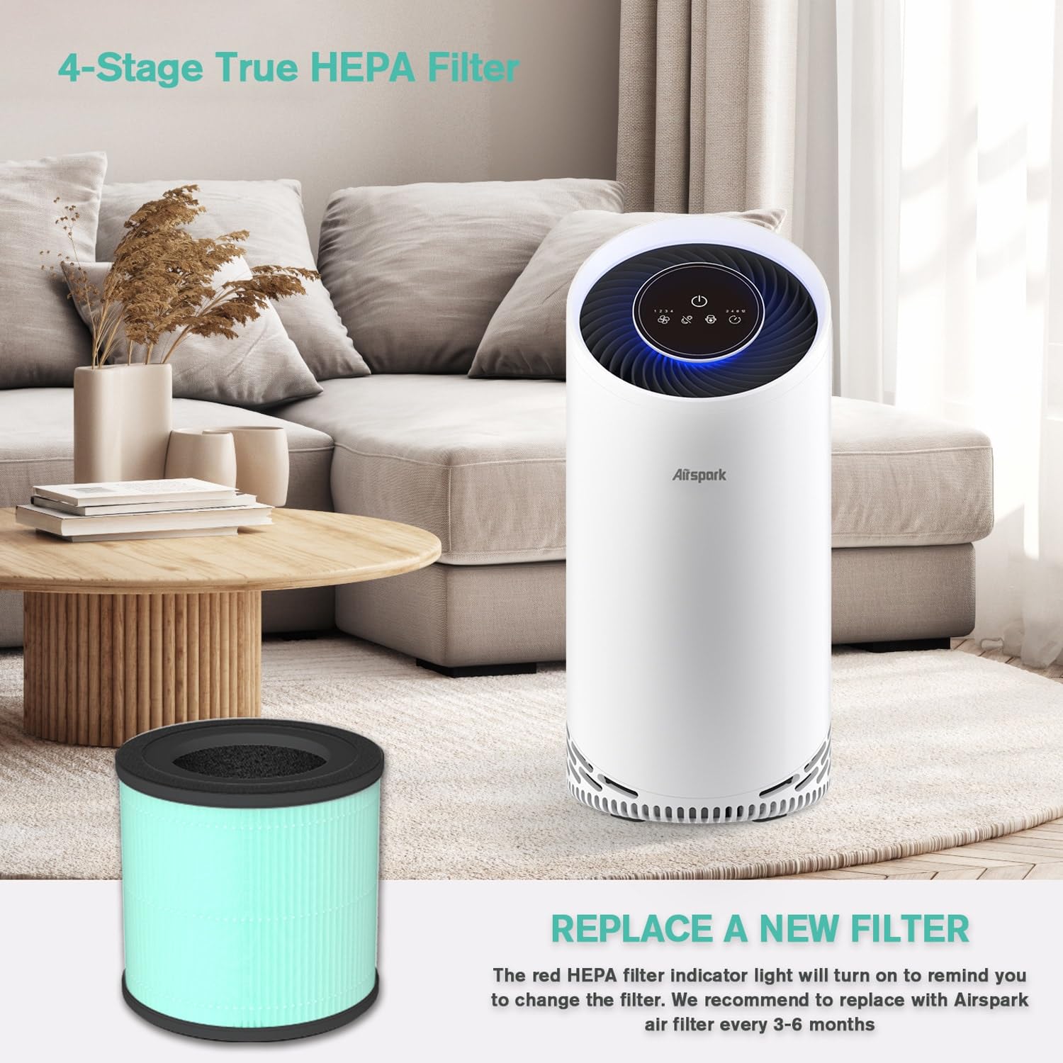 Airspark AS200/AS300 compatible filter demonstrates easy swap and sustained purifier performance.