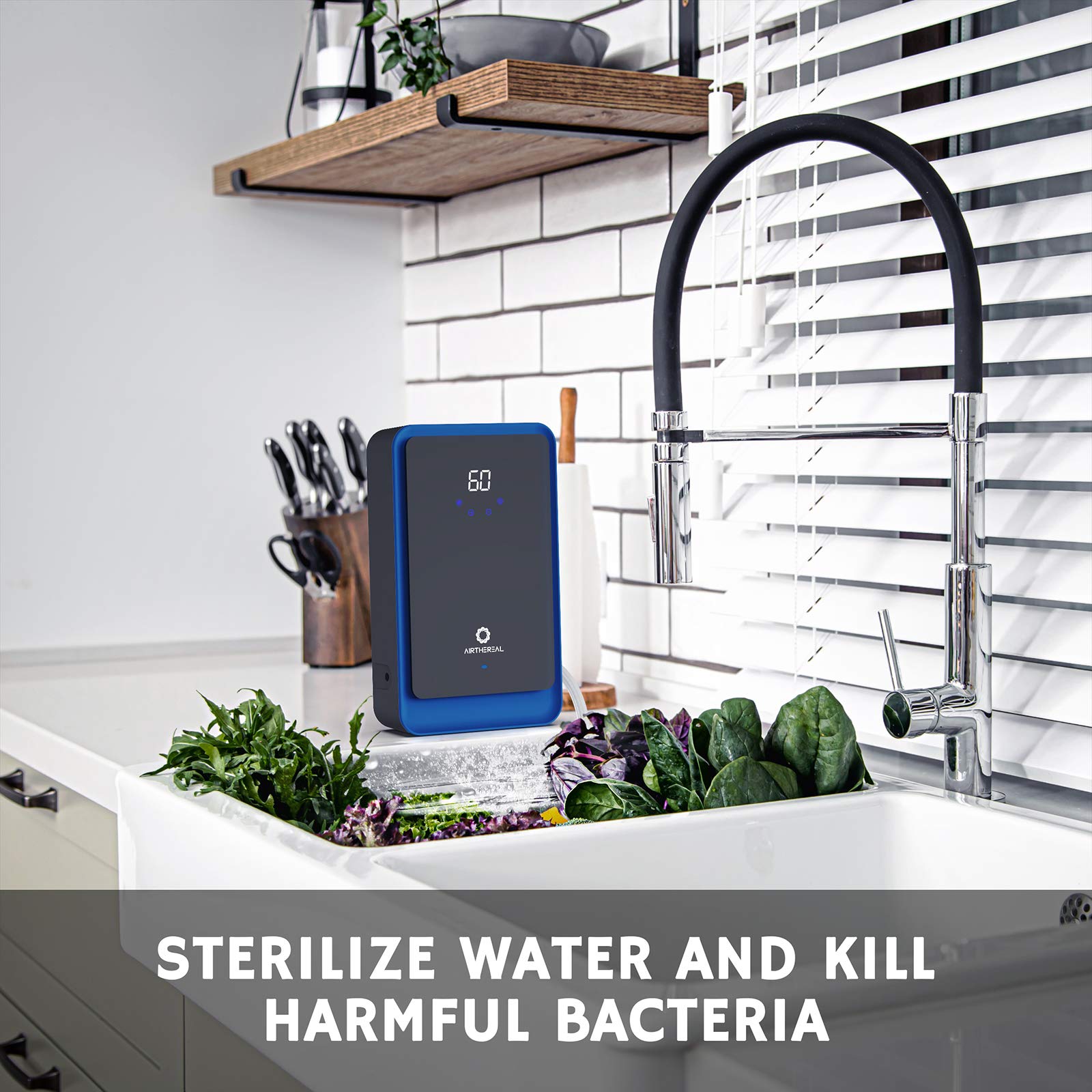 Airthereal AH1000 ozone output illustration highlighting fast concentration for cleaning air.