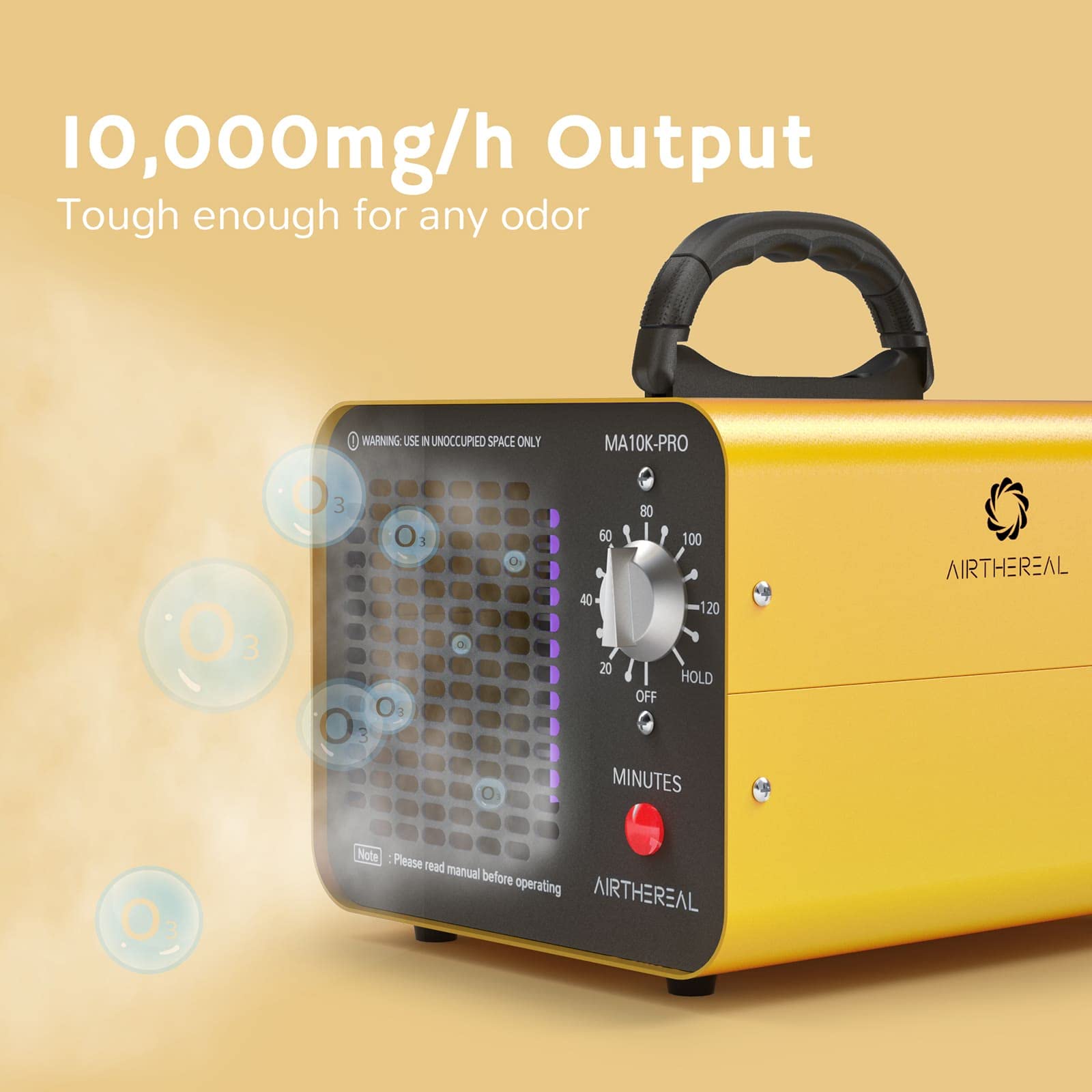 Airthereal MA10K-PRO timer control for customizable ozone sessions.