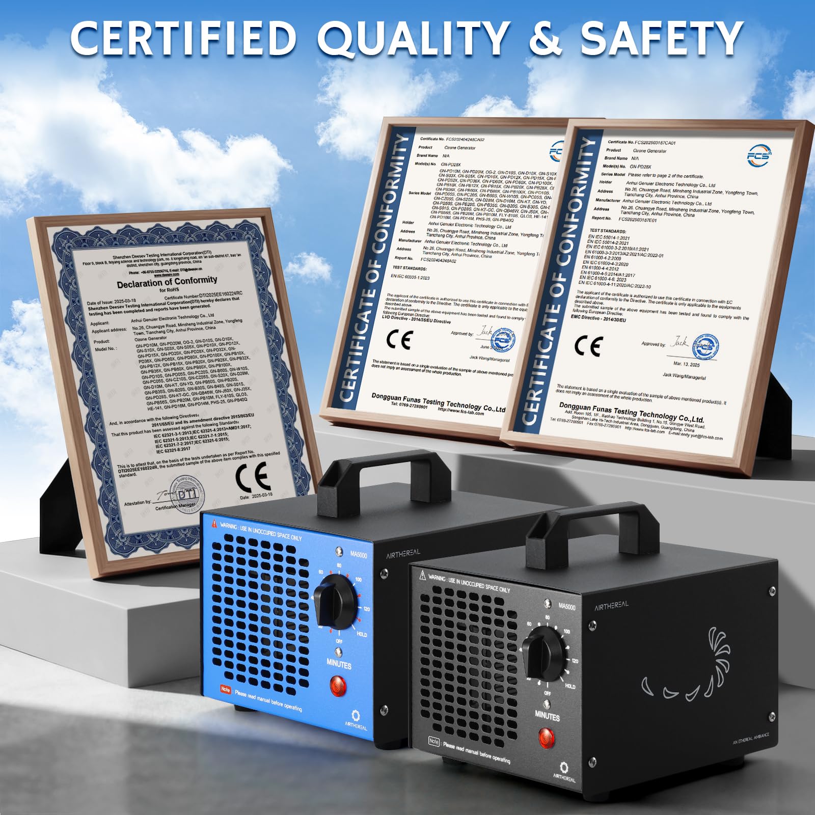 Airthereal MA5000 blue housing indicating robust, durable design.