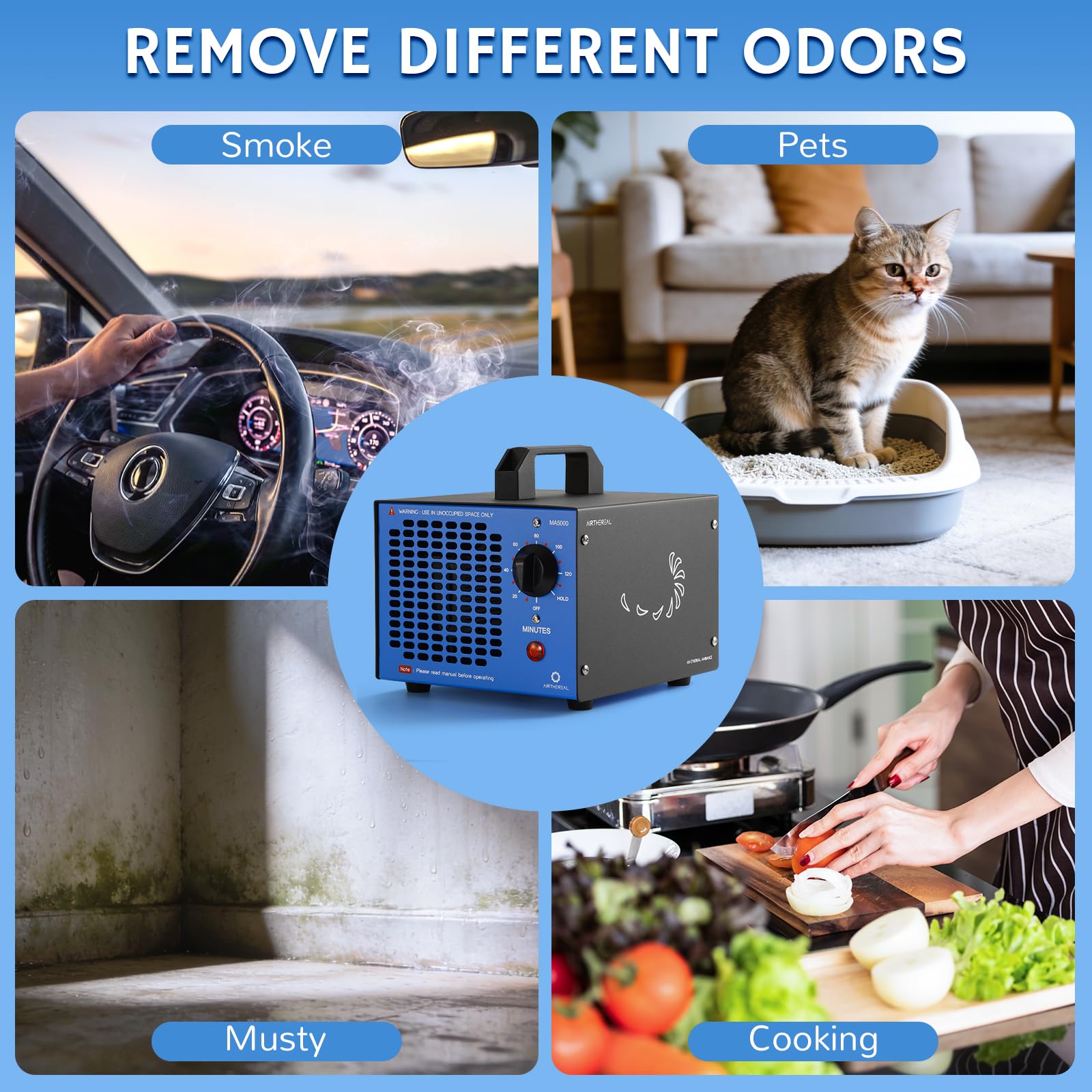 Airthereal MA5000 car odor removal in action.