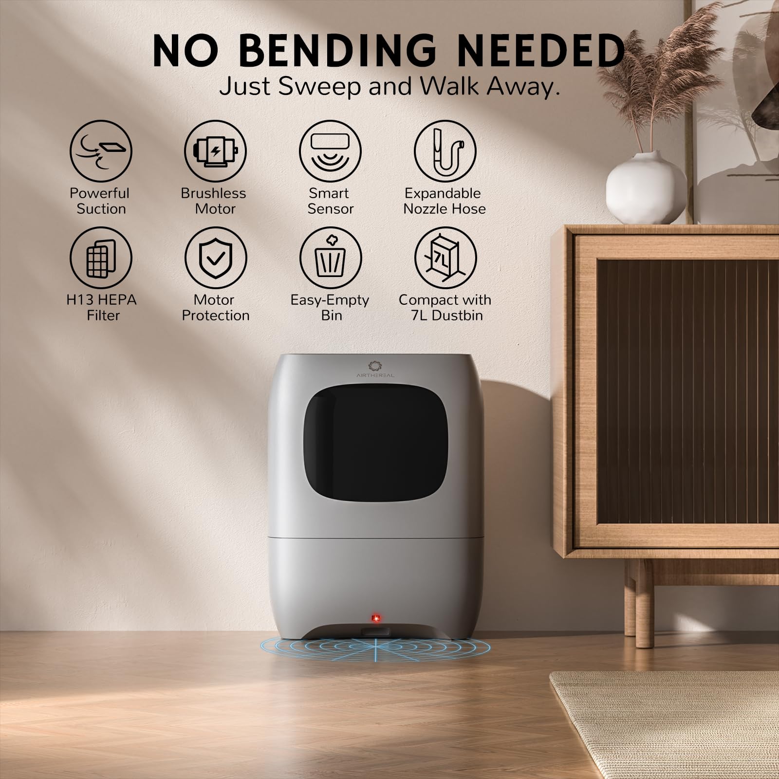 AirThereal T1 infrared sensor detection shows automatic activation for effortless cleaning