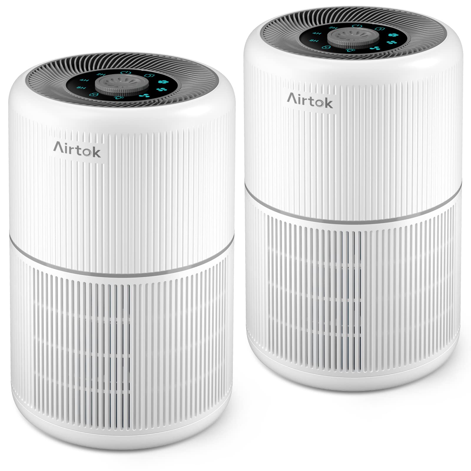 AIRTOK 2-Pack Air Purifier, bedroom front view, promoting cleaner air