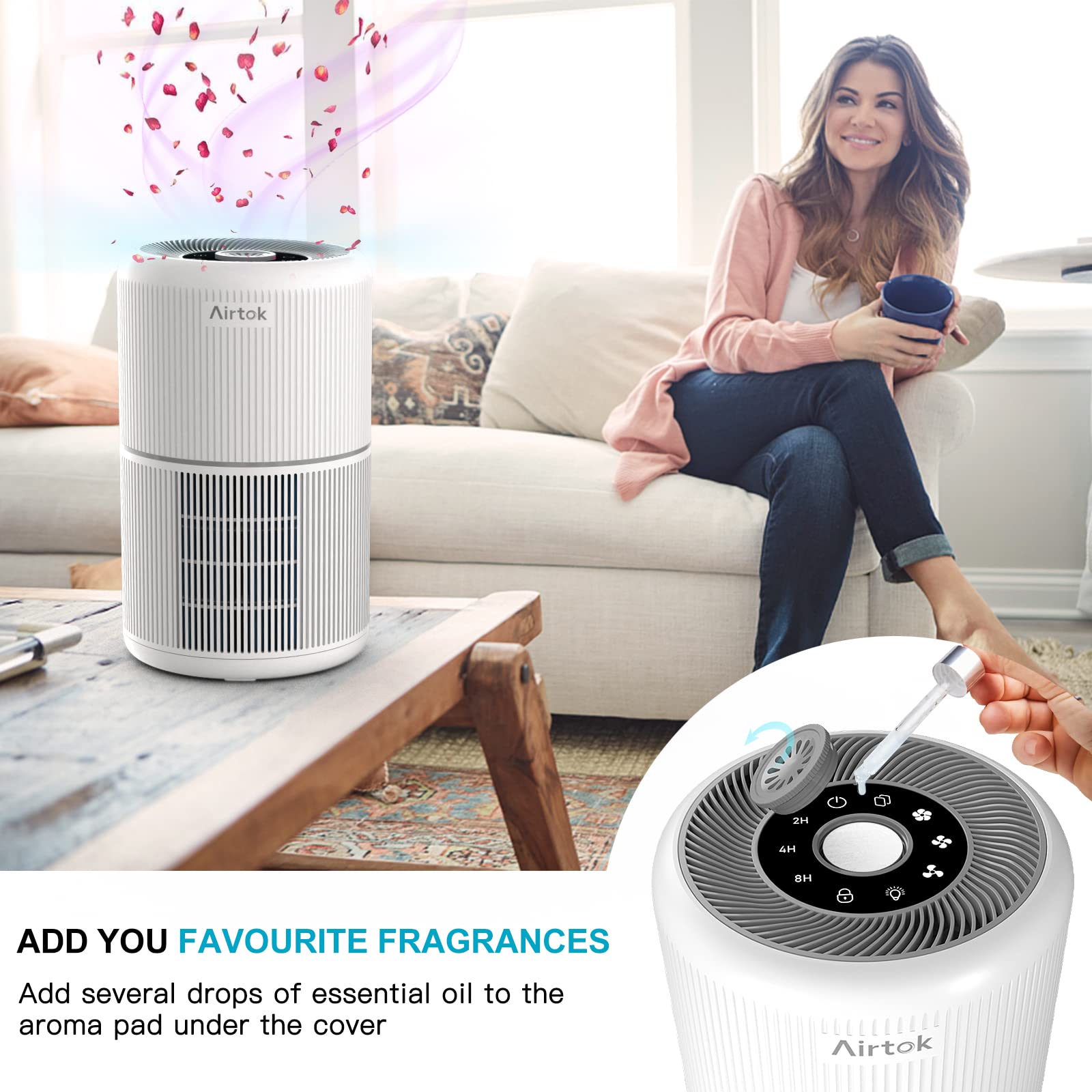AIRTOK 2-Pack Air Purifier control panel for quick settings