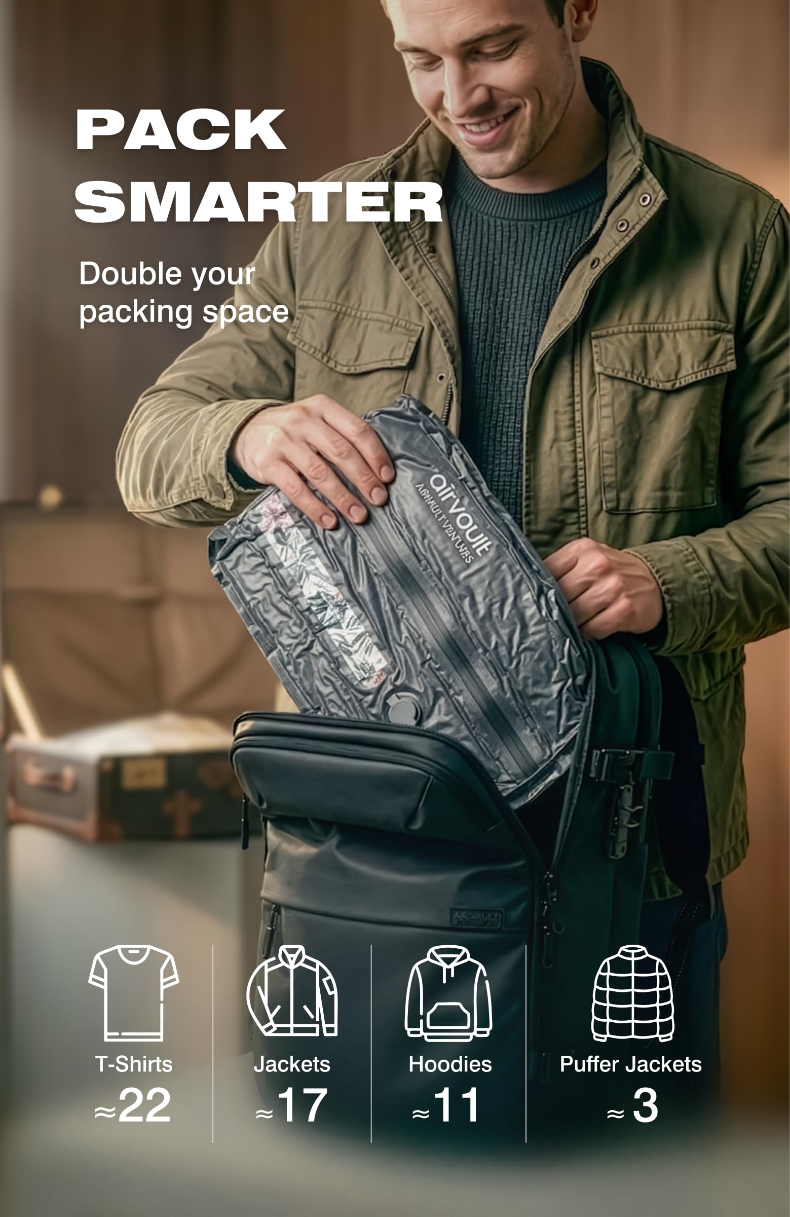 AirVault bags include a hanging system for easy access in tight spaces.