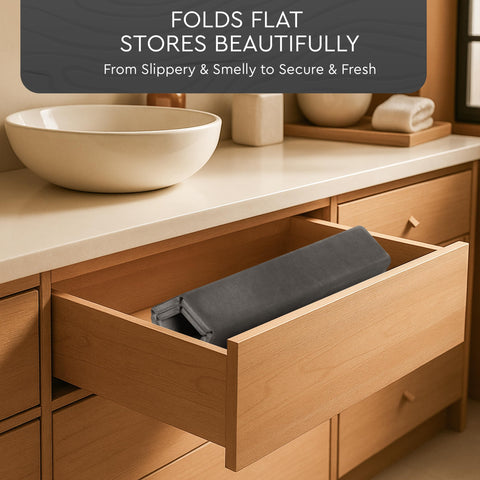 Airviv dark grey stone mat complements modern bathroom décor