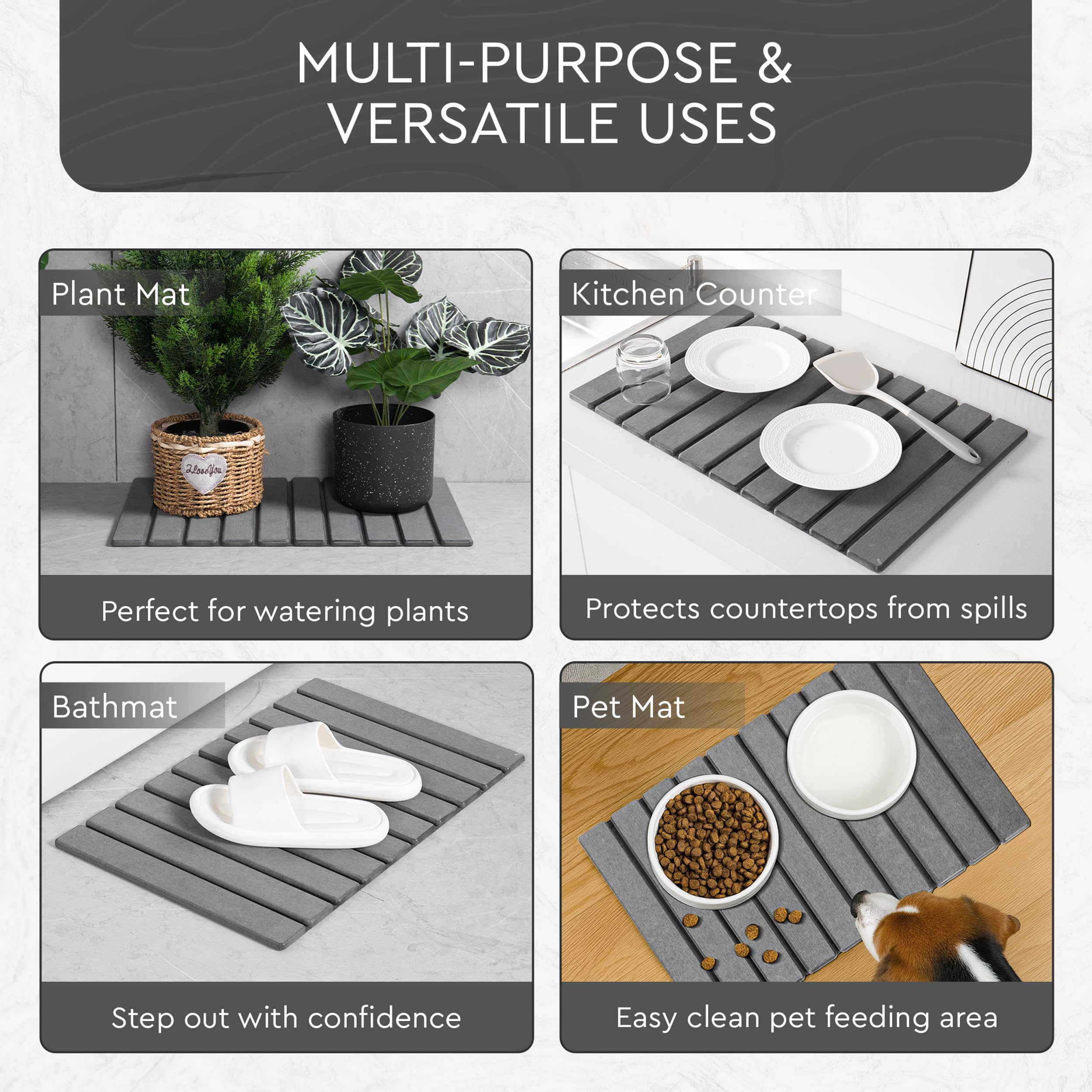 Airviv versatile stone mat suitable beside tub, shower, or vanity
