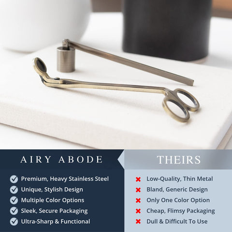 Airy Abode Wick Trimmer in rose gold for luxury candle maintenance
