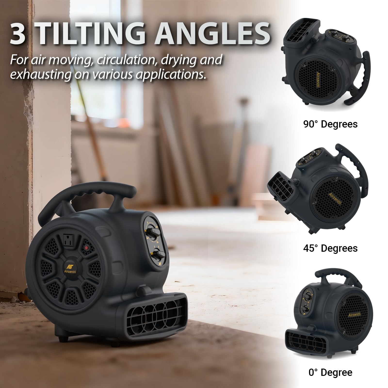 Airzentti 1100CFM air mover daisy-chain setup enables multi-unit scaling