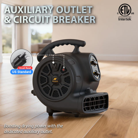 Airzentti 1100CFM air mover tilt angles 0-45-90 for targeted airflow