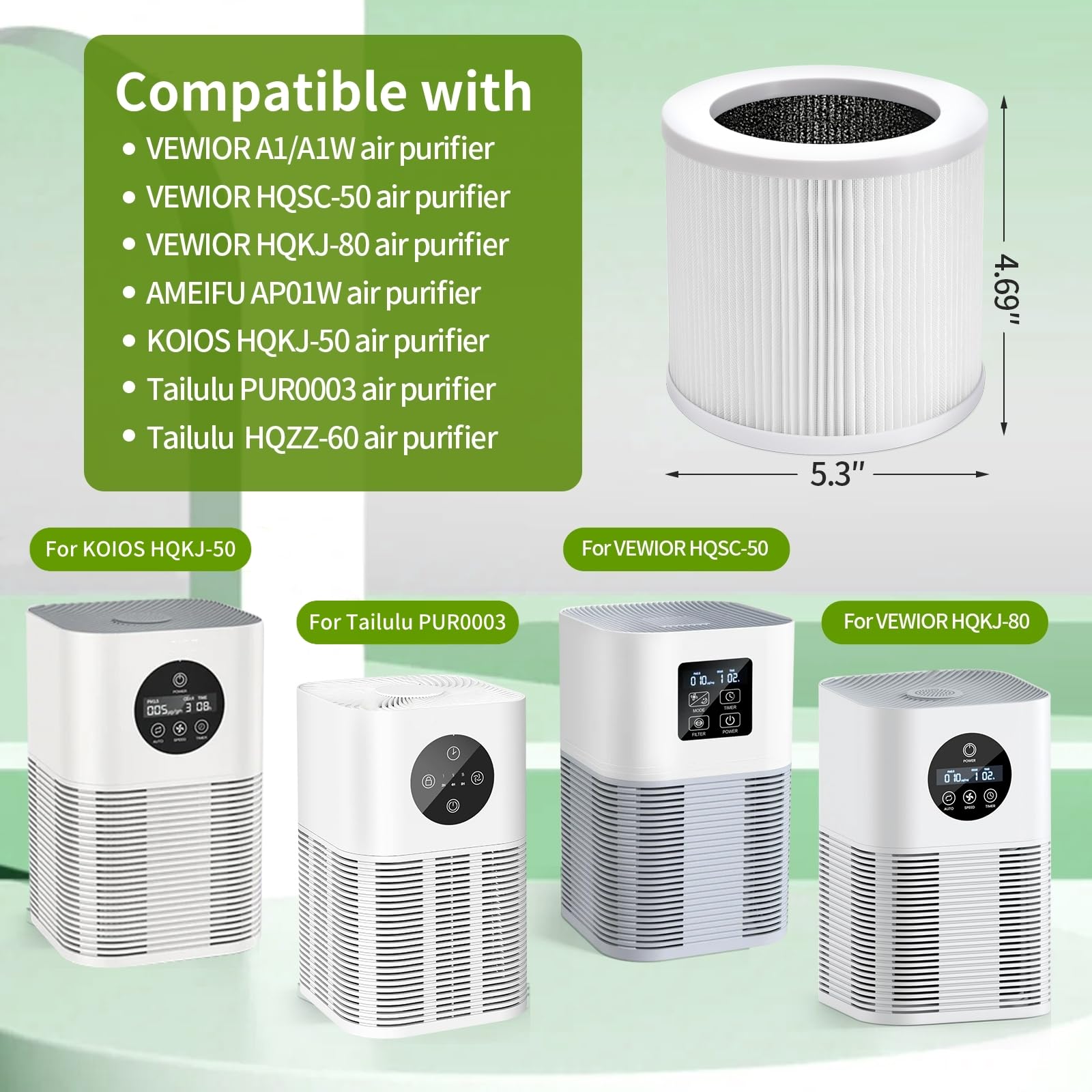 Aiskaer A1A1W filter installation guide showing tool-free replacement