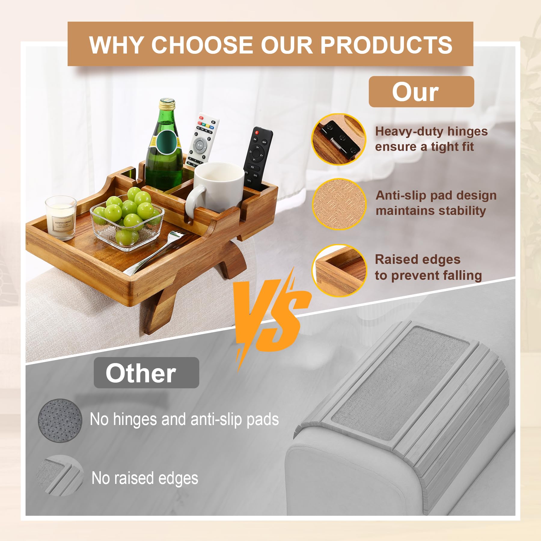 AISONGDONG tray features non-slip feet to protect couches and reduce shifting.